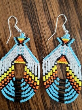 Native American Tepee Beaded Seed Bead Drop Earrings